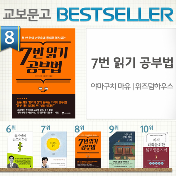 <4월 1주> 서점가 흐름, ‘컬러링 북’에서 ‘공부 법’ 책으로. 『7번 읽기 공부법』 종합 8위