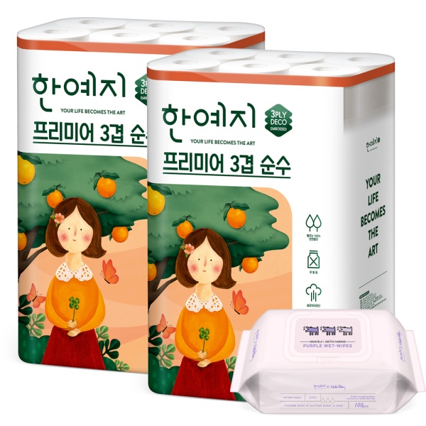 [한정특가]순수프리미어 30롤 2팩+퍼플물티슈1팩