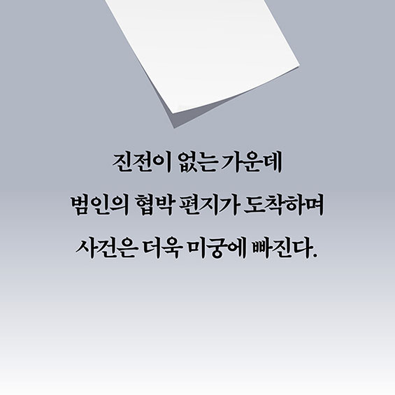 진전이 없는 가운데 범인의 협박 편지가 도착하며 사건은 더욱 미궁에 빠진다.