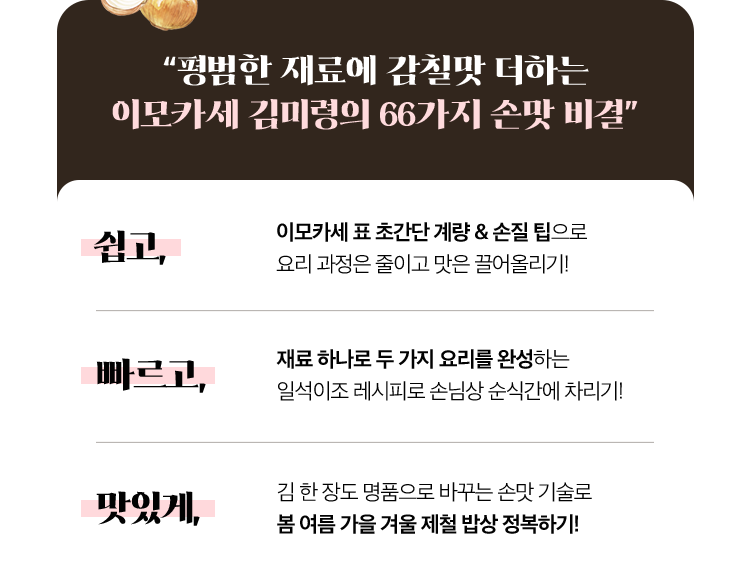 평범한 재료에 감칠맛 더하는 이모카세 김미령의 66가지 손맛 비결