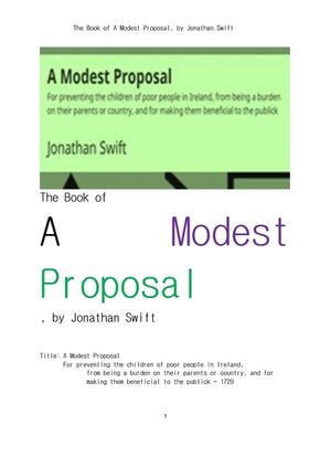 조나단 스위프트의 겸손한 제안.The Book of A Modest Proposal, by Jonathan Swift