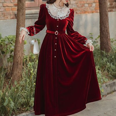 리얼레드 벨벳 라운드레이스 원피스 경성의상 교복