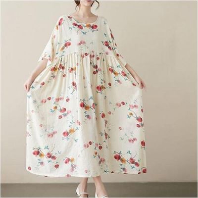 수묵화 여성 롱원피스 홈웨어 반팔 롱 치마 원피스
