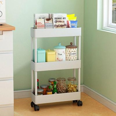 이동식트롤리 3단 와이드 슬림 틈새선반 화이트 L514