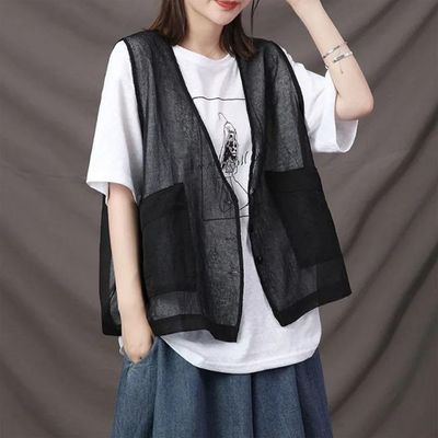 망사 시스루 포켓 썸머 조끼 여름 베스트