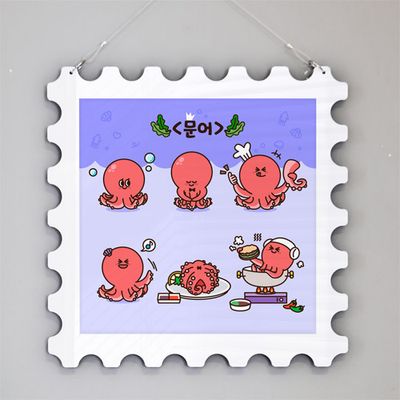 oa171-행잉액자_귀여운해산물캐릭터(우표중형)