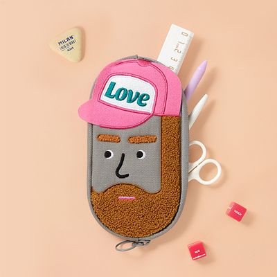 캔버스 필통 부클 자수 펜 파우치_비니버블_러비브로