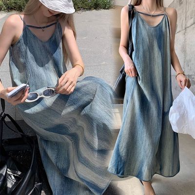 셀렌 블루 나염 민소매 나시 롱원피스 맥시 드레스