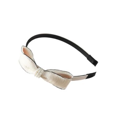 쉬폰리본 진주장식 머리띠