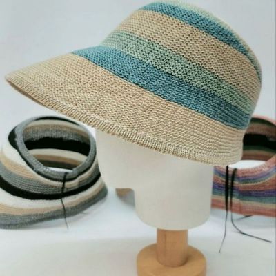 [애슬릿]여름 니트 스트라이프 오픈 와이드 벙거지