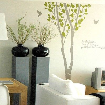 숲의노래2(자작나무1그루) (완제품A) 그래픽스티커 포인트 시트지 인테리어 스티커