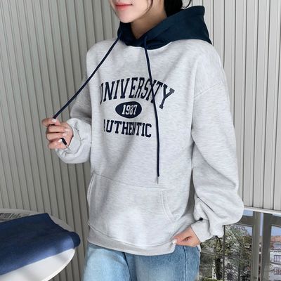 여성 뉴기모 어센틱 배색후드 티셔츠 풀오버