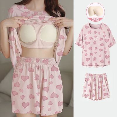 툴란 노브라 티셔츠 홈웨어 반팔 잠옷 세트