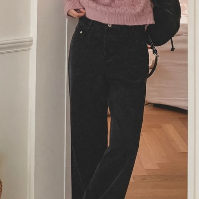 여성 블랙 와이드 피치기모 데님 팬츠