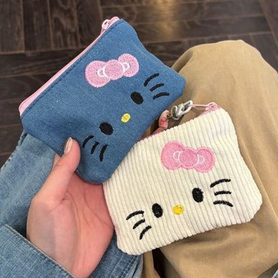 벨투스 데님 고양이 미니 카드 명함 동전 지갑 파우치