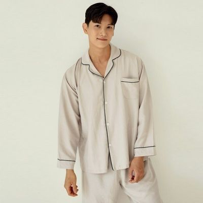 [쿠비카]샌드워싱 딥그린 파이핑 카라넥 남성잠옷M256