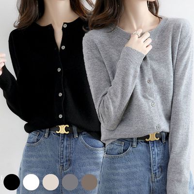 여성 단색 무지 라운드 기본 가디건(WE0969A)