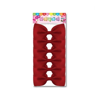 펠트 나비넥타이 소 빨강 적색 10X5cm 끈32cm 6개입