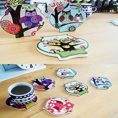 6개가 세트인 헬로아울 컵받침 6P세트 버전2