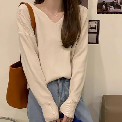 [SALE]여성 루즈핏 브이넥 스웨터 긴팔 티셔츠