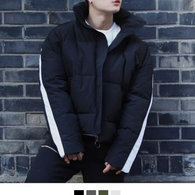 남자 덕 다운 숏 패딩 겨울 푸퍼 배색 캐주얼  점퍼