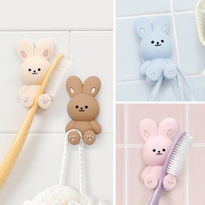베이지브라운 토끼 칫솔걸이 실리콘 흡착 스티커