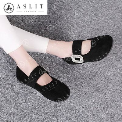 [애슬릿]여성 플랫 슈즈 스웨이드 메리제인 큐빅 버클