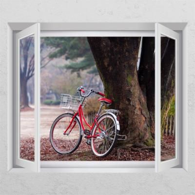 ck779-나무아래빨간자전거_창문그림액자