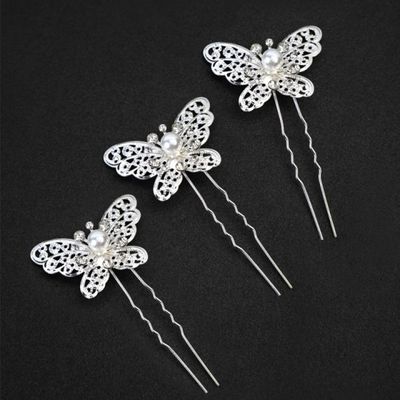 진주나비 뒤꽂이 한복 머리장식 웨딩헤어핀 올림머리