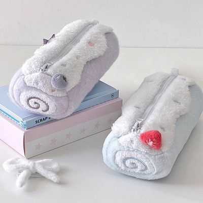 귀여운 스위트 롤케이크 털 필통 대용량 펜 파우치
