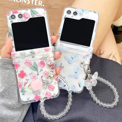 갤럭시 Z플립7 나비 꽃 하트 투명 힌지 스트랩 케이스