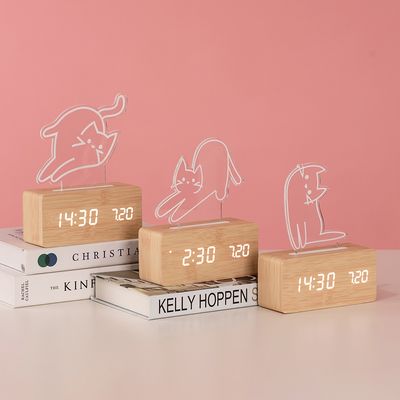 베이지브라운 우드냥 무드등 인테리어 LED 탁상시계