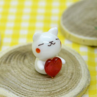 유리 미니어쳐 하트 고양이 화이트