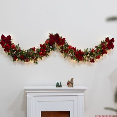 크리스마스 가랜드 벽장식 레드 포인세티아 270cm