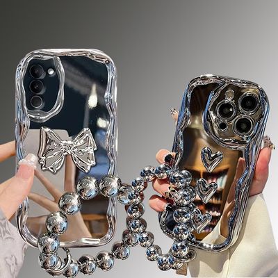 갤럭시 a시리즈 미러 리본 하트 스트랩 물결 케이스