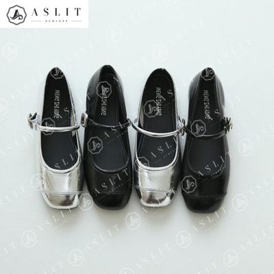 [애슬릿]사각코 콤비 스트랩 메리제인 플랫 슈즈