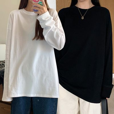 여성 기본 스타일 라운드넥 긴팔 티셔츠 레이어드