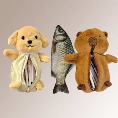 카피바라 강아지 생선 인형 캐릭터 천 필통 케이스