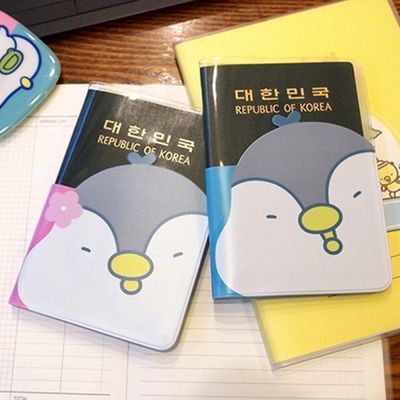 펭귄 일러스트 어린이 학생 여권 커버 투명 케이스[W9