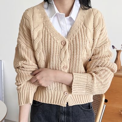 여자 가을 브이꽈배기 하찌니트가디건