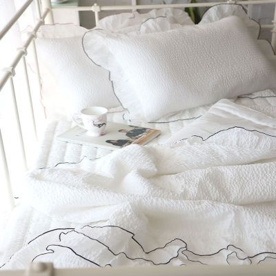 레이스 뱀부 시어서커 여름차렵침구 - 화이트블랙 Q