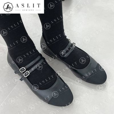 [애슬릿]투톤 큐빅 스트랩 메리제인 여성 플랫 슈즈