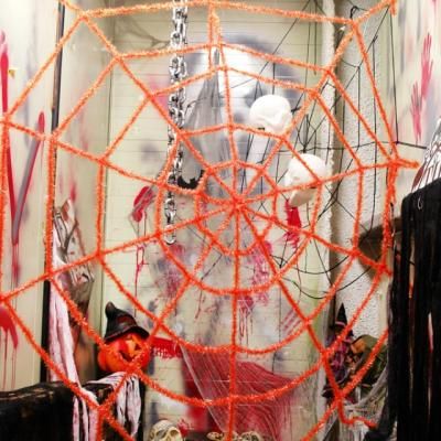 반짝이거미줄 1.8m 오렌지 할로윈 파티 장식 소품