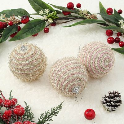 핑크 블라썸 패브릭 장식볼 3p(8cm) (반짝이 믹스)