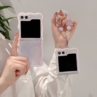 갤럭시 z플립 3 4 5 컬러 대리석 비즈 스트랩 케이스