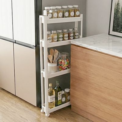 폭좁은 슬림 틈새선반 3단 이동식 트롤리 9.5CM HTB4