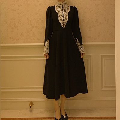 하이넥 엘레강스 중세 헵번 블랙 원피스 경성의상
