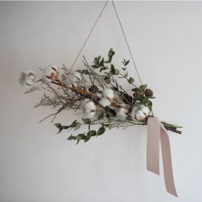 목화 유칼립투스 갈란드 인테리어 소품