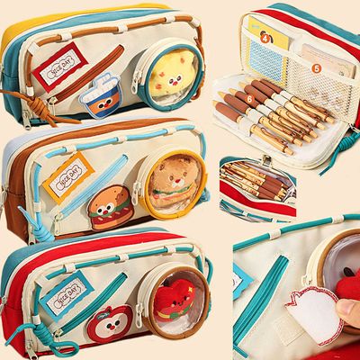 대형 곰돌이 인형 지갑 2단 지퍼 수납 천 필통 파우치