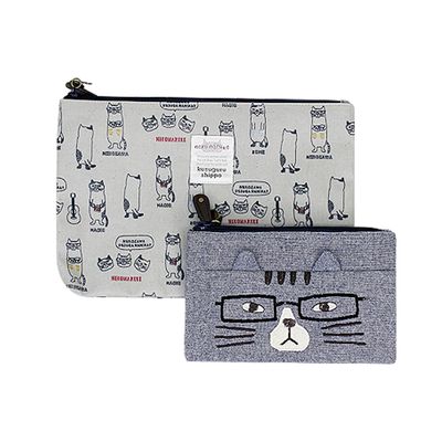 쿠스구루 네코마루케 사각 파우치 세트 그레이 블루